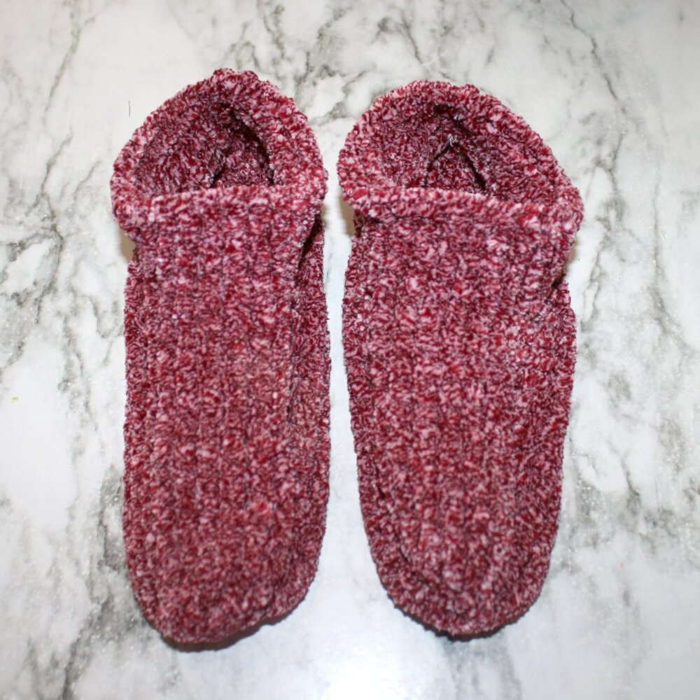 HAND CRAFTED Slippers Crochet Warm Thick Chunky Ribbed Warm Winter Red Marled
